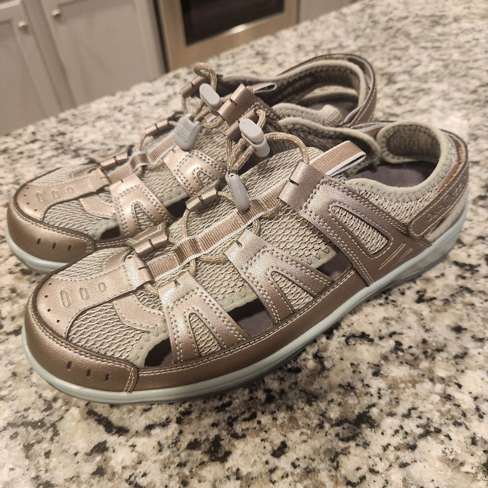Orthofeet 997 Verona Womens 9.5 Wide Pewter Metallic Fisherman Sandals Shoes